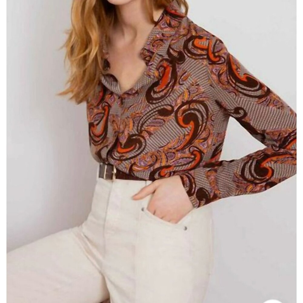 SUNCOO Lys Woven Paisley Blouse In Chocolate Size T3 Medium